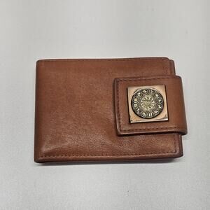 Vtg ROLFS Zodiac Sign Cowhide Wallet Camel Brown Boho Celestial Whimsigoth